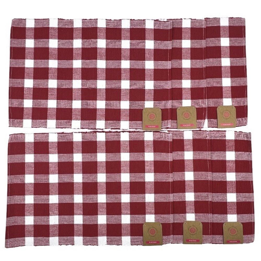 Set 6 Red White Buffalo Plaid Check Placemats 13x19 Farmhouse 100% Woven Cotton